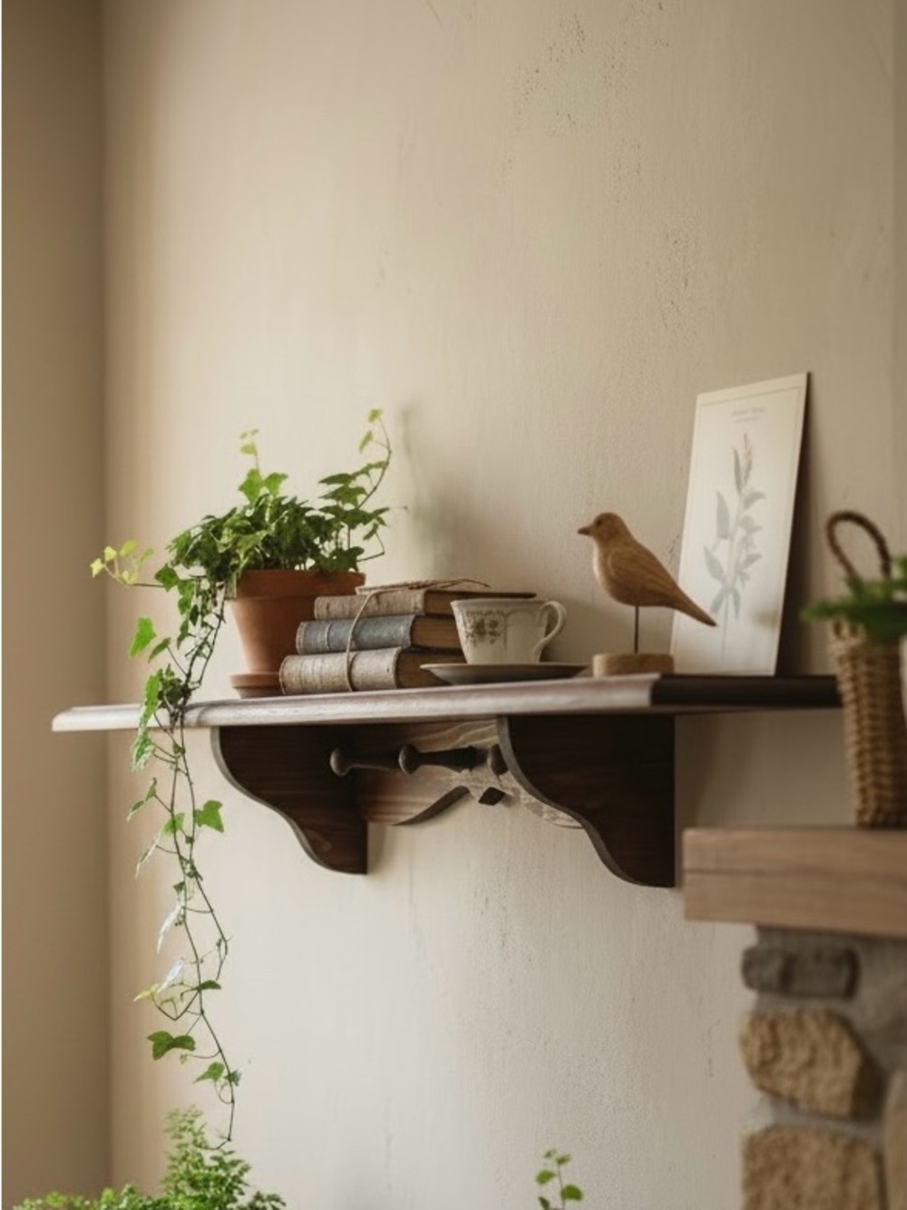 Vintage 36” Wood 3 Peg Wall Shelf Display Cottagecore Country Farmhouse